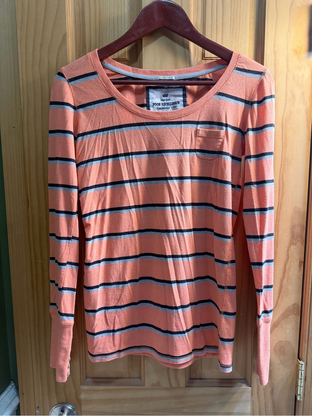 Poof Excellence Peach Long-Sleeve Stripe Tee with Black & White Lines